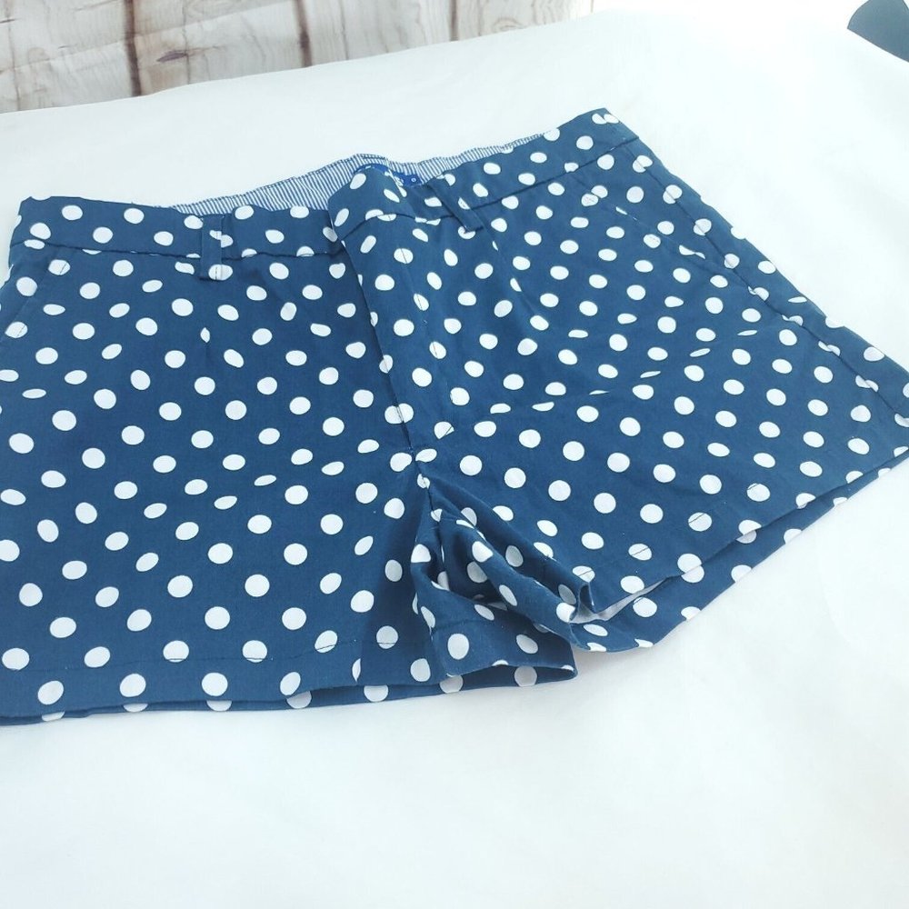 Keds Womens Blue White Polka Dot Flat Front Slash Pockets Chino Shorts Size 9